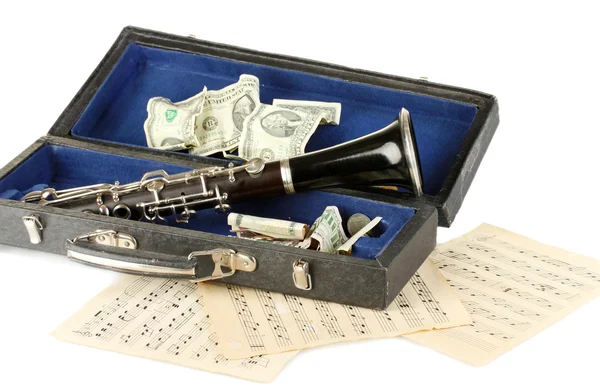 Musikinstrument med pengar isolerad på vit — Stockfoto