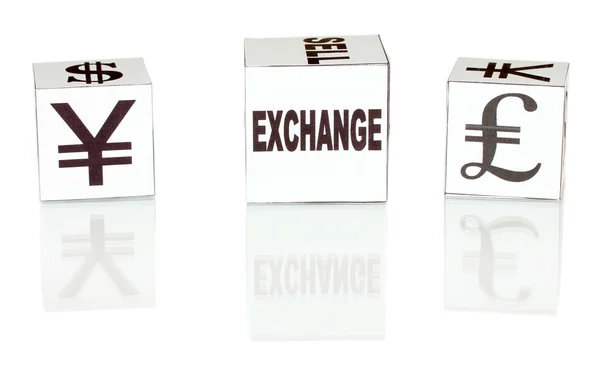 外国為替。白の背景に白のサイコロでの通貨 — ストック写真