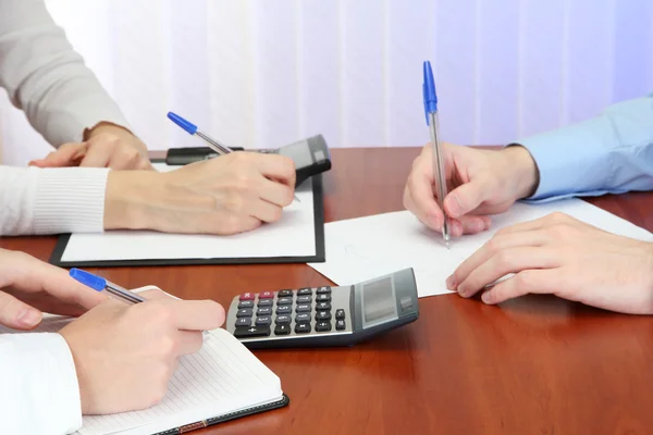 Close up of business hands during teamwork — Stock Photo, Image