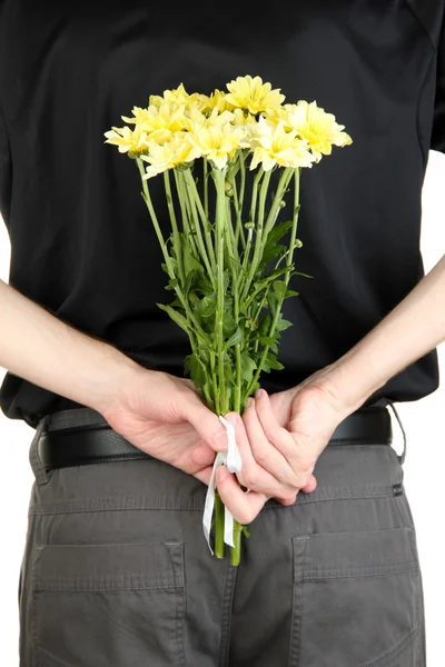 Homem segurando flores close-up — Fotografia de Stock