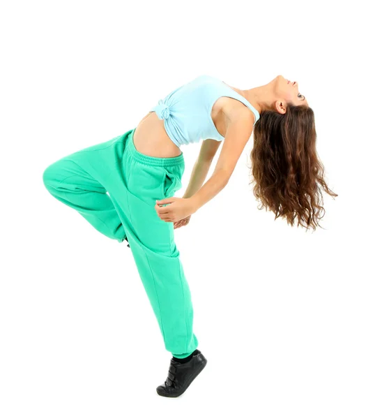 Jeune danseuse moderne posant, isolée sur blanc — Photo