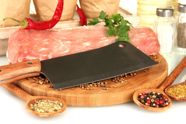 Composition of raw meat, vegetables and spices close-up — Stock Photo, Image