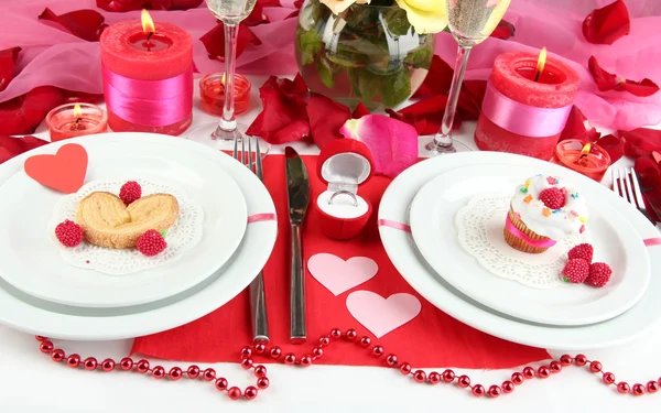 Cenário de mesa em honra do dia dos namorados close-up — Fotografia de Stock