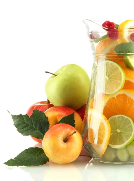 Transparent jar with exotic fruits, isolated on white — Stock Photo, Image