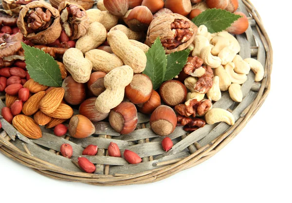 Assortment of tasty nuts, isolated on white — Stock Photo, Image