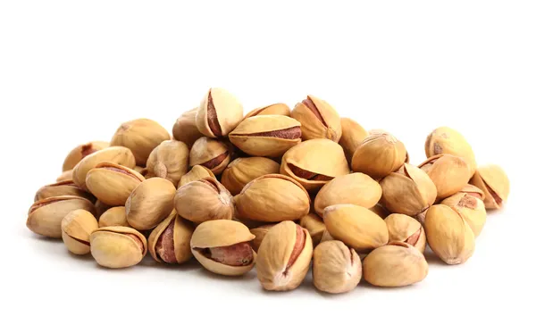 Tasty pistachio nuts, isolated on white — Stock Photo, Image
