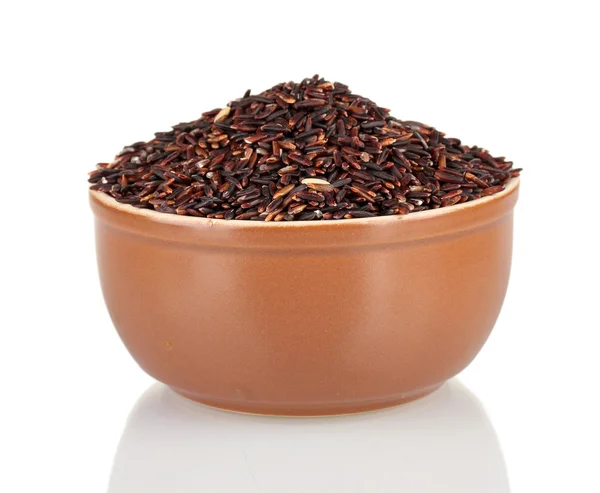 Black rice in a brown plate , isolated on white — Stock Photo, Image