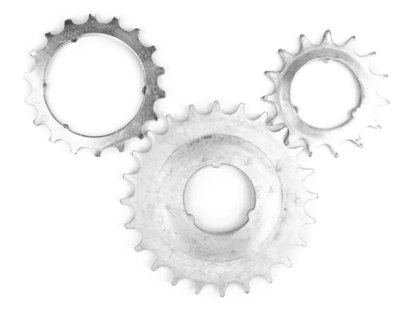 Metal cogwheels üzerine beyaz izole — Stok fotoğraf