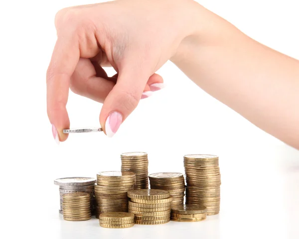 Woman hand with coins, close up — Stock Photo, Image