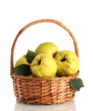 Sepette, üzerinde beyaz izole yapraklarla tatlı ayvaları