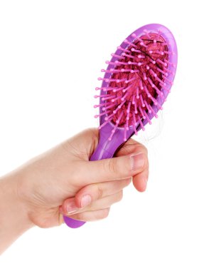 Bunun üzerine beyaz izole kayıp kıllı mor saç fırçası