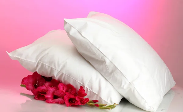 Pillows and flower, on pink background — Stock Photo, Image