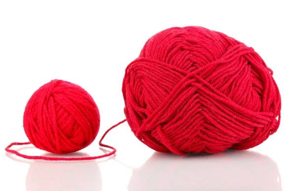 Red knittings yarns isolated on white — Stock Photo, Image