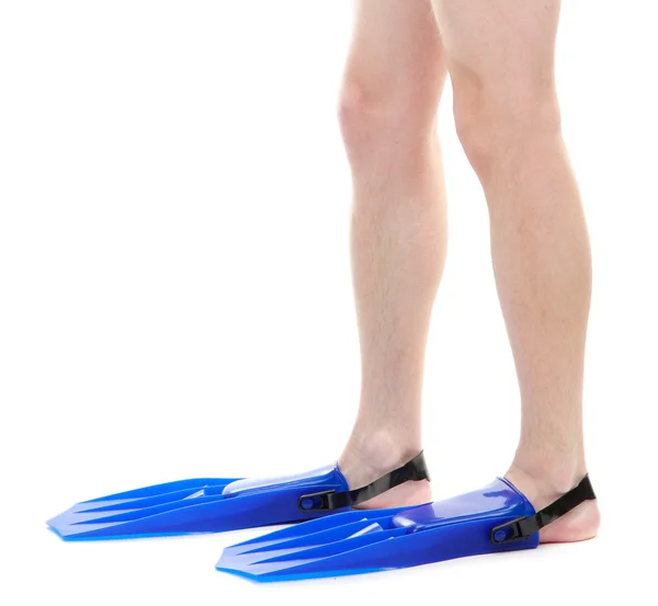 Männerbeine in Schwimmflossen isoliert auf weiß — Stockfoto