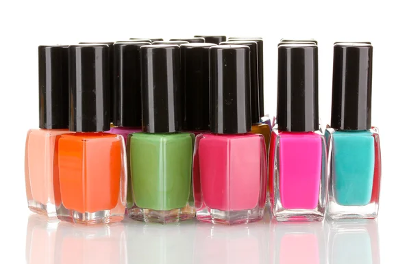 Group of bright nail polishes isolated on white — Stock Photo, Image