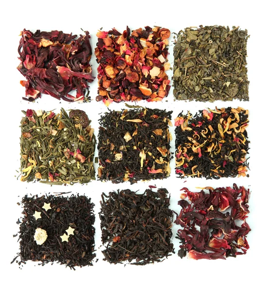 Sortiment av torr te, isolerad på vit — Stockfoto