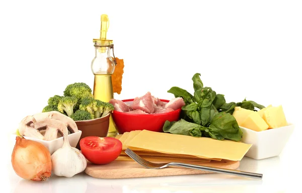 Lasaña ingredientes aislados en blanco — Foto de Stock