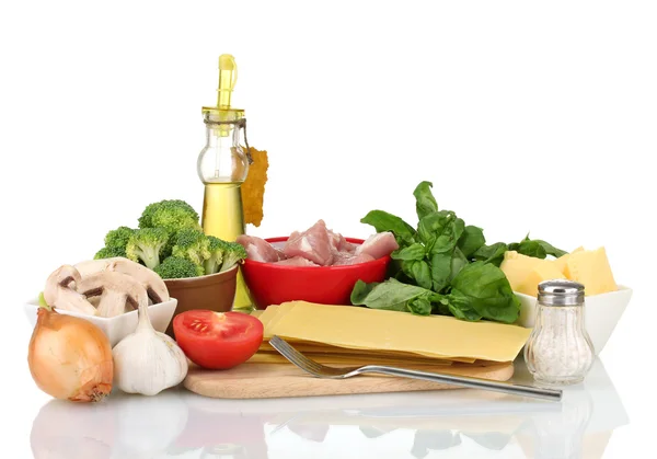 Lasaña ingredientes aislados en blanco — Foto de Stock