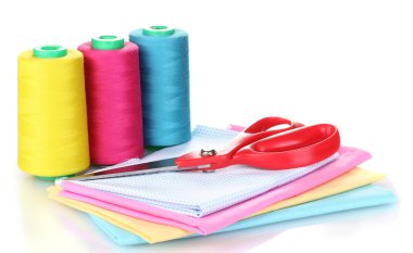 dikiş aksesuarları ve kumaş üzerine beyaz izole