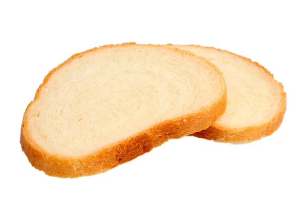 Duas fatias de pão de trigo isolado em branco — Fotografia de Stock