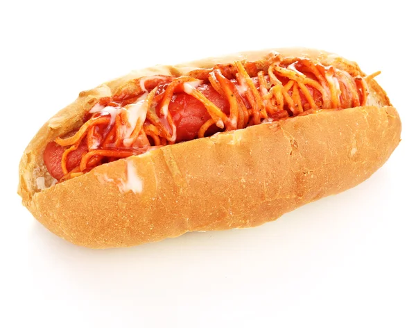 Appetitoso hot dog isolato su bianco — Foto Stock