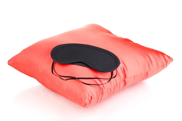 Sleeping mask on pillow isolated on white — Stock Photo, Image