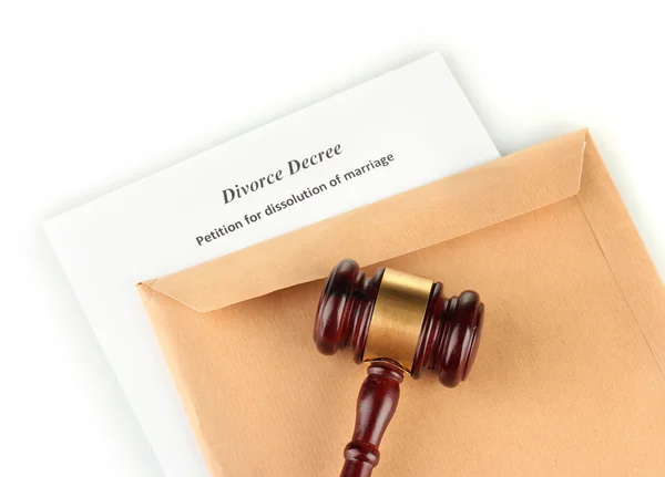 Divorce decree and envelope on white background — Stock Photo, Image