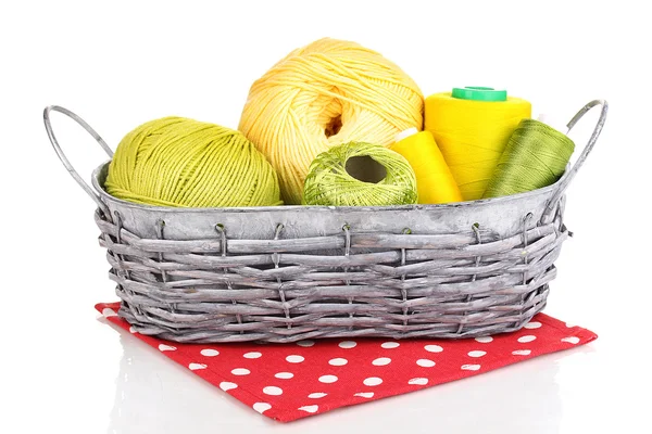 Bright threads in basket isolated on white — Stock Photo, Image