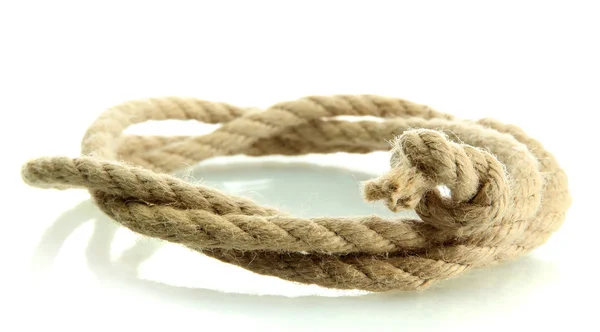 Roll of rope with knot, isolated on white — Stock Photo, Image