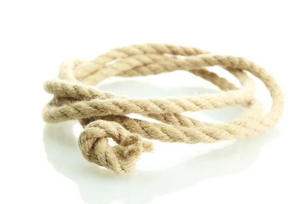 Roll of rope with knot, isolated on white — Stock Photo, Image