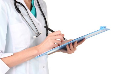 el ile üzerine beyaz izole reçete boş yazma kalemi doktorun