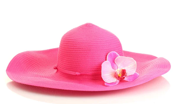 흰색 배경에 고립 된 꽃과 아름 다운 여름 여성 모자 — 스톡 사진