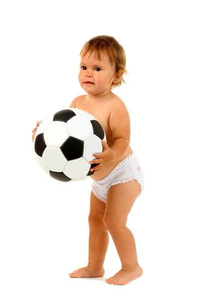 Cute baby with ball isolated on white — Stock Photo, Image