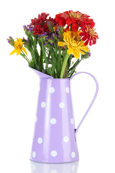 Bouquet of beautiful summer flowers in jar, isolated on white — Stock Photo, Image