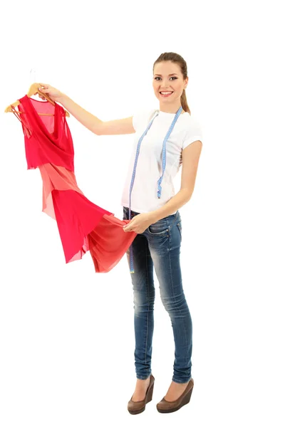 Beautiful young woman with dress isolated on white — Stock Photo, Image