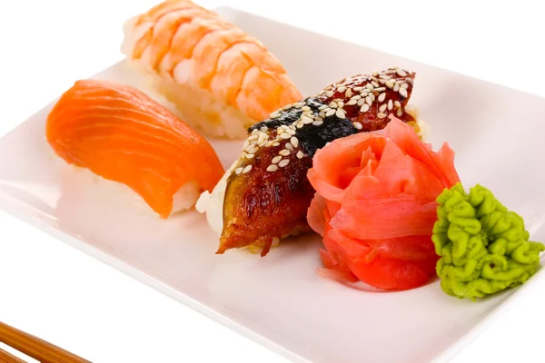 Delicious sushi served on plate close-up — Stock Photo, Image