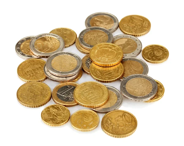 Euro-érmék elszigetelt fehér — Stock Fotó