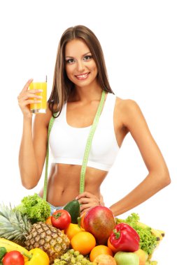 meyve ve sebze suyu, beyaz izole olan güzel kadın