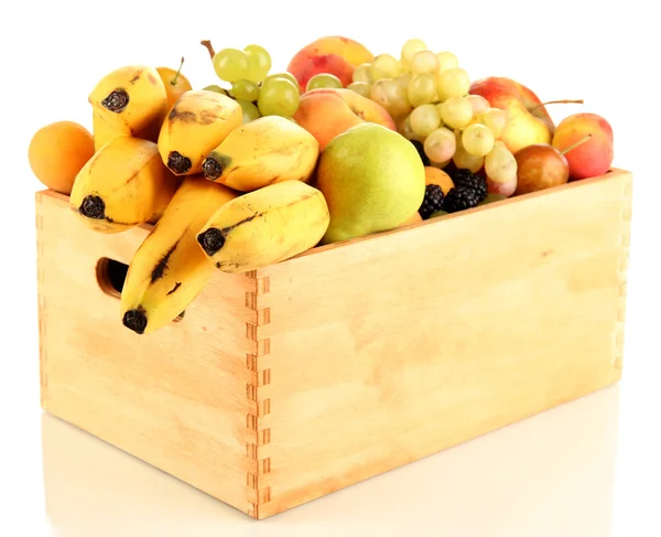 Still life of fruit in a box isolated on white — Stock Photo, Image