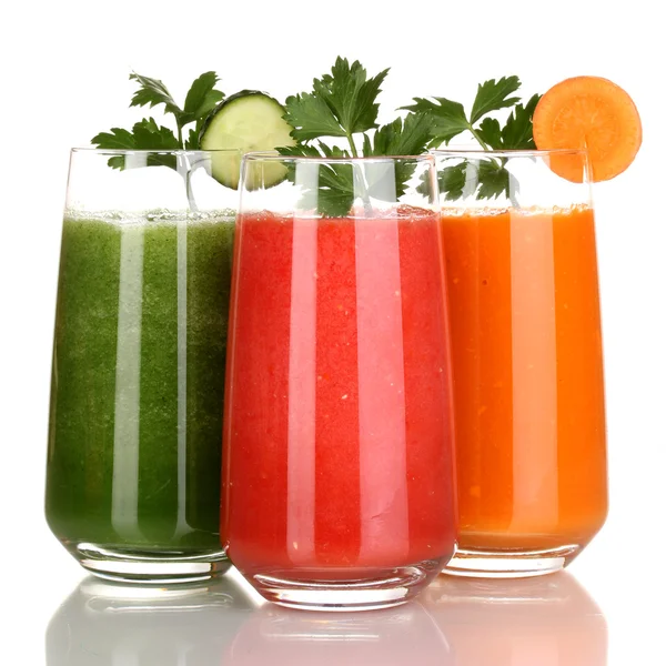 Fresh vegetable juices isolated on white — Stock Photo, Image