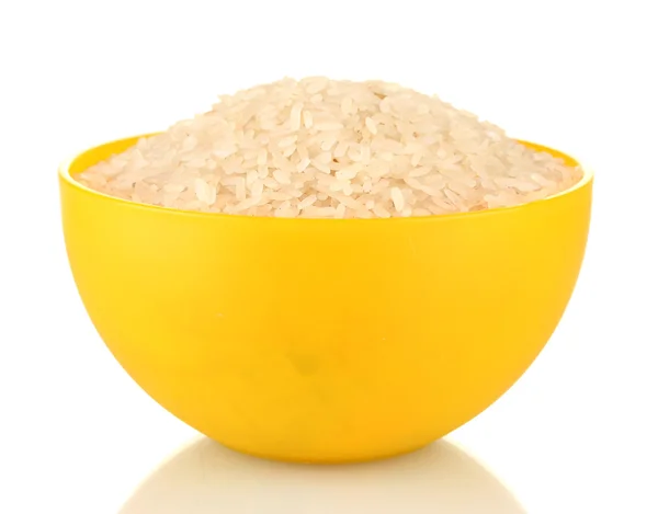 Rýže v žluté desky, izolované na bílém — Stock fotografie