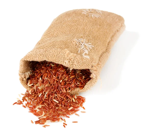 Тканинний мішок червоного рису ізольований на білому — стокове фото