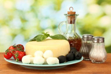 ahşap masa yakın çekim tabağına sebzeli mozzarella peyniri