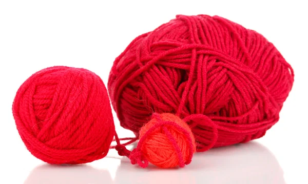 Red knittings yarns isolated on white — Stock Photo, Image