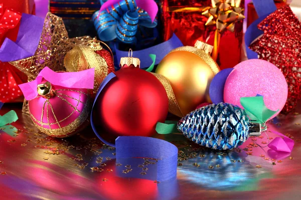 Christmas decoration on purple background — Stock Photo, Image