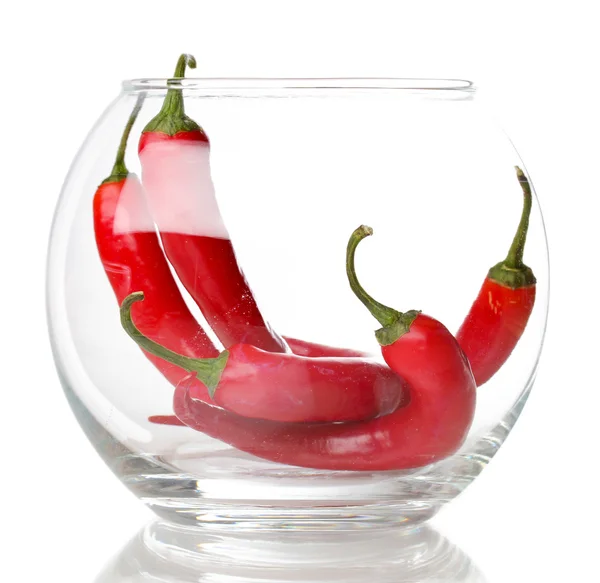 Red hot chili peppers in glass isolated on white — Stock Photo, Image