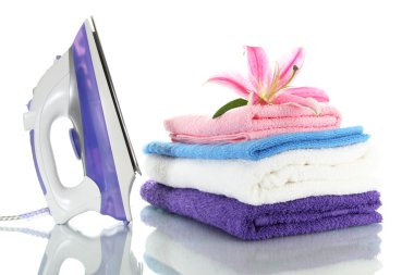 lily ve üzerinde beyaz izole elektrik demir elbise yığını