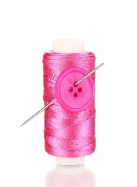 iğne ve beyaz izole düğmeleri pembe bobin