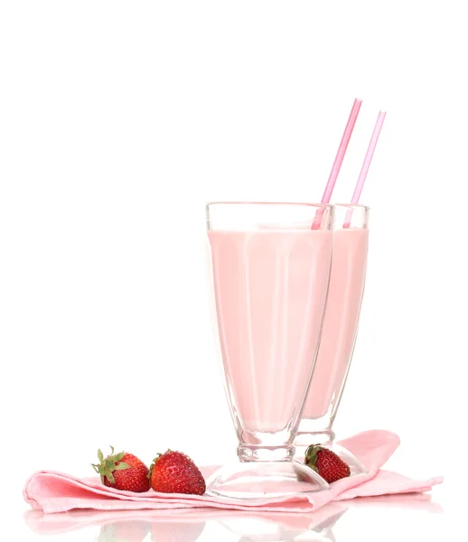 Milkshakes au lait de fraise isolé sur blanc — Photo