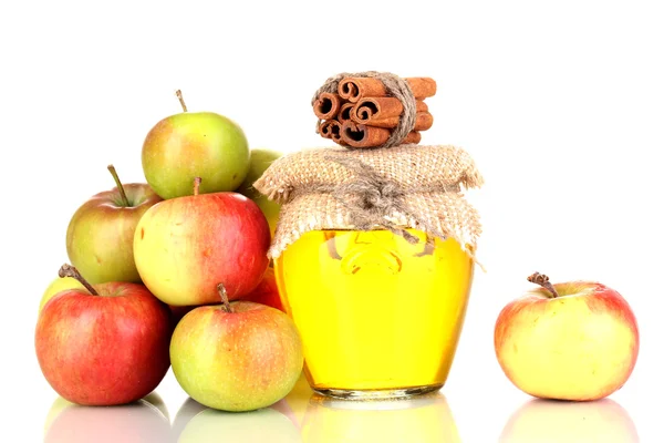 Mel e maçãs com canela isolada em branco — Fotografia de Stock